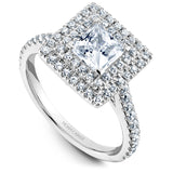 A Noam Carver white gold engagement ring with a square halo and 68 diamonds.