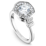 A  Noam Carver white gold engagement ring with 36 round diamonds and a detailed band.