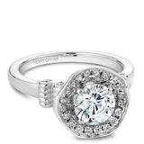 A  Noam Carver white gold engagement ring with 36 round diamonds and a detailed band.