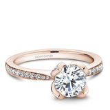 A  Noam Carver rose gold engagement ring with 69 diamonds on a band and a floral setting.