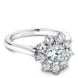 A Noam Carver white gold floral engagement ring with 9 round diamonds.