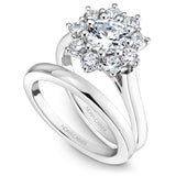 A Noam Carver white gold floral engagement ring with 9 round diamonds.