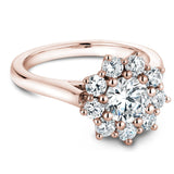 A Noam Carver rose gold floral engagement ring with 9 round diamonds.