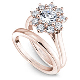 A Noam Carver rose gold floral engagement ring with 9 round diamonds.