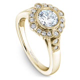 A Noam Carver yellow gold engagement ring with 20 round diamonds.