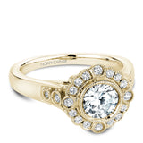 A Noam Carver yellow gold engagement ring with 20 round diamonds.