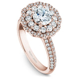 A Noam Carver rose gold engagement ring with a floral halo and 94 round diamonds.