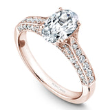 A Noam Carver rose gold engagement ring with an oval centerpiece and 66 diamonds.
