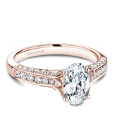 A Noam Carver rose gold engagement ring with an oval centerpiece and 66 diamonds.