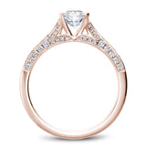 A Noam Carver rose gold engagement ring with an oval centerpiece and 66 diamonds.