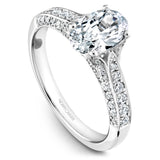 A Noam Carver white gold engagement ring with an oval centerpiece and 66 diamonds.
