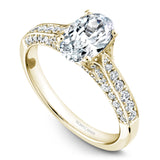 A Noam Carver yellow gold engagement ring with an oval centerpiece and 66 diamonds.