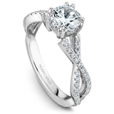 A Noam Carver white gold engagement ring with a twist band and 58 round diamonds.