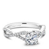 A Noam Carver white gold engagement ring with a twist band and 58 round diamonds.