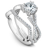A Noam Carver white gold engagement ring with a twist band and 58 round diamonds.