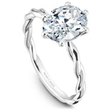 A Noam Carver white gold engagement ring with a twist band and an oval center diamond.
