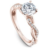 A Noam Carver rose gold engagement ring with a twist band and 24 round diamonds.