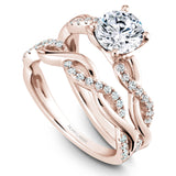 A Noam Carver rose gold engagement ring with a twist band and 24 round diamonds.