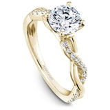 A Noam Carver white gold engagement ring with a twist band and 24 round diamonds.