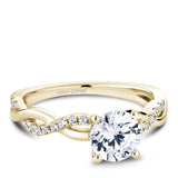 A Noam Carver white gold engagement ring with a twist band and 24 round diamonds.