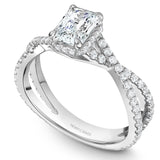A  Noam Carver white gold engagement ring with a twist band and 82 diamonds.