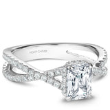 A  Noam Carver white gold engagement ring with a twist band and 82 diamonds.