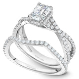 A  Noam Carver white gold engagement ring with a twist band and 82 diamonds.
