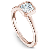 A Noam Carver rose gold engagement ring with an asscher cut solitaire diamond.