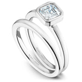A Noam Carver white gold engagement ring with an asscher cut solitaire diamond.