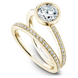 A Noam Carver yellow gold engagement ring with 28 round diamonds.