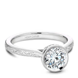 A Noam Carver engraved white gold engagement ring with 25 diamonds.