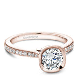 A Noam Carver rose gold engagement ring with milgrain detailing and 48 diamonds.