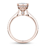 A Noam Carver rose gold engagement ring with milgrain detailing and 48 diamonds.