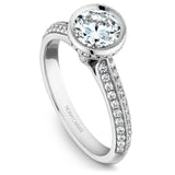 A Noam Carver white gold engagement ring with milgrain detailing and 69 diamonds.