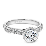 A Noam Carver white gold engagement ring with milgrain detailing and 69 diamonds.