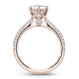 A Noam Carver rose gold engagement ring with milgrain detailing and 66 diamonds.