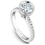 A Noam Carver white gold engagement ring with milgrain detailing and 45 diamonds.