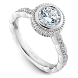 A Noam Carver white gold engagement ring with 52 diamonds and milgrain detailing.