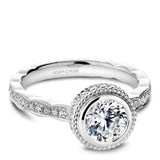 A Noam Carver white gold engagement ring with 52 diamonds and milgrain detailing.