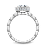 A Noam Carver white gold engagement ring with 52 diamonds and milgrain detailing.