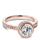 A Noam Carver rose gold engagement ring with 52 diamonds and milgrain detailing.