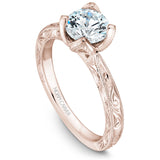 A Noam Carver engraved rose gold engagement ring with a round center diamond.