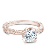 A Noam Carver engraved rose gold engagement ring with a round center diamond.