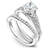 A Noam Carver white gold engagement ring with a round centerpiece and 46 round diamonds on a band.