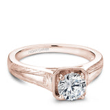 A Noam Carver engraved rose gold engagement ring with a round centerpiece.
