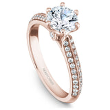 A Noam Carver rose gold engagement ring with 46 diamonds.