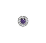 Platinum Finish Sterling Silver Micro Pave Round Simulated Amethyst Charm with Simulated Diamonds