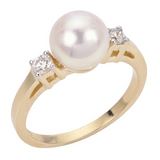 Yellow Gold Pearl and Diamond Ring