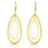 14K Gold Polished Double Oval Multi-Layered Dangle Earring