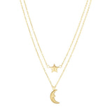 14K Gold Polished Moon & Star Multi-Strand Necklace